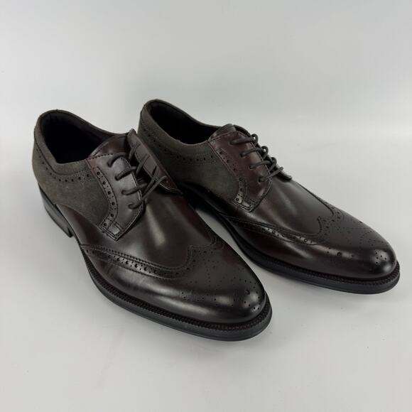 New Kenneth Cole New York Men\'s Brock Wing Tip Lace Up Brown 7.5 M Dress Shoes